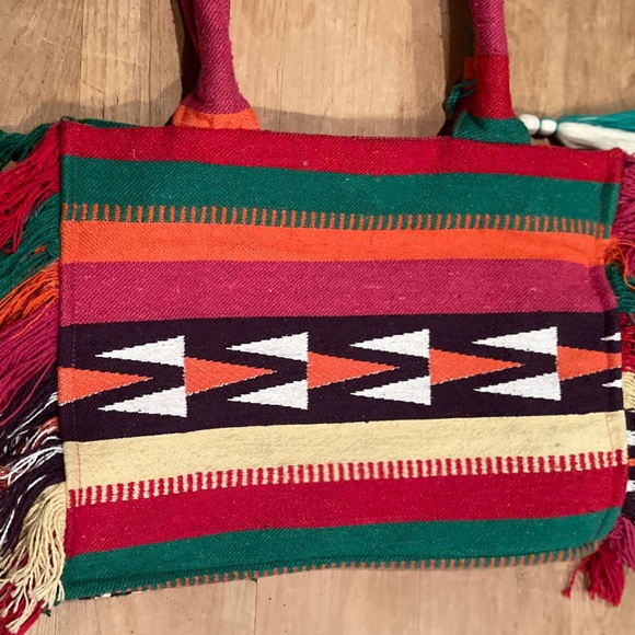 Nalini colorful woven Boho fringe tassel purse weekender bag southwestern aztec - Picture 2 of 8